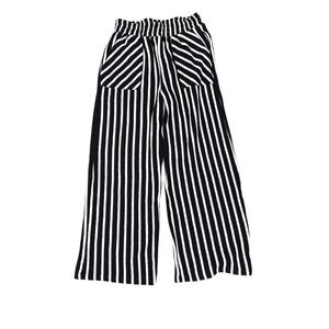 MIOU MUSE Black White Stripe Wide Leg Cropped Pants‎ Elastic Waist Size S